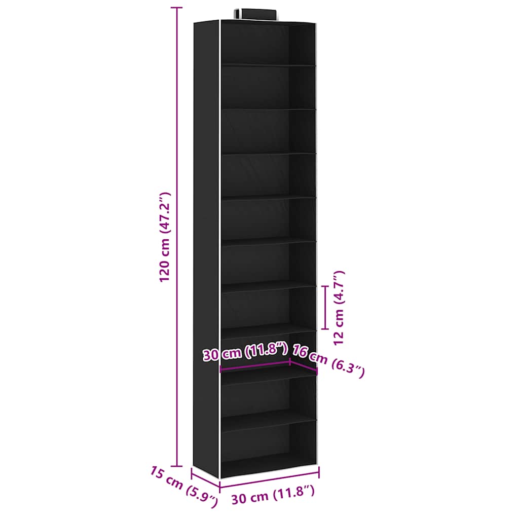 Organizer Per Armadio Da Appendere 2 Pz Con 10 Ripiani Tessuto Nero