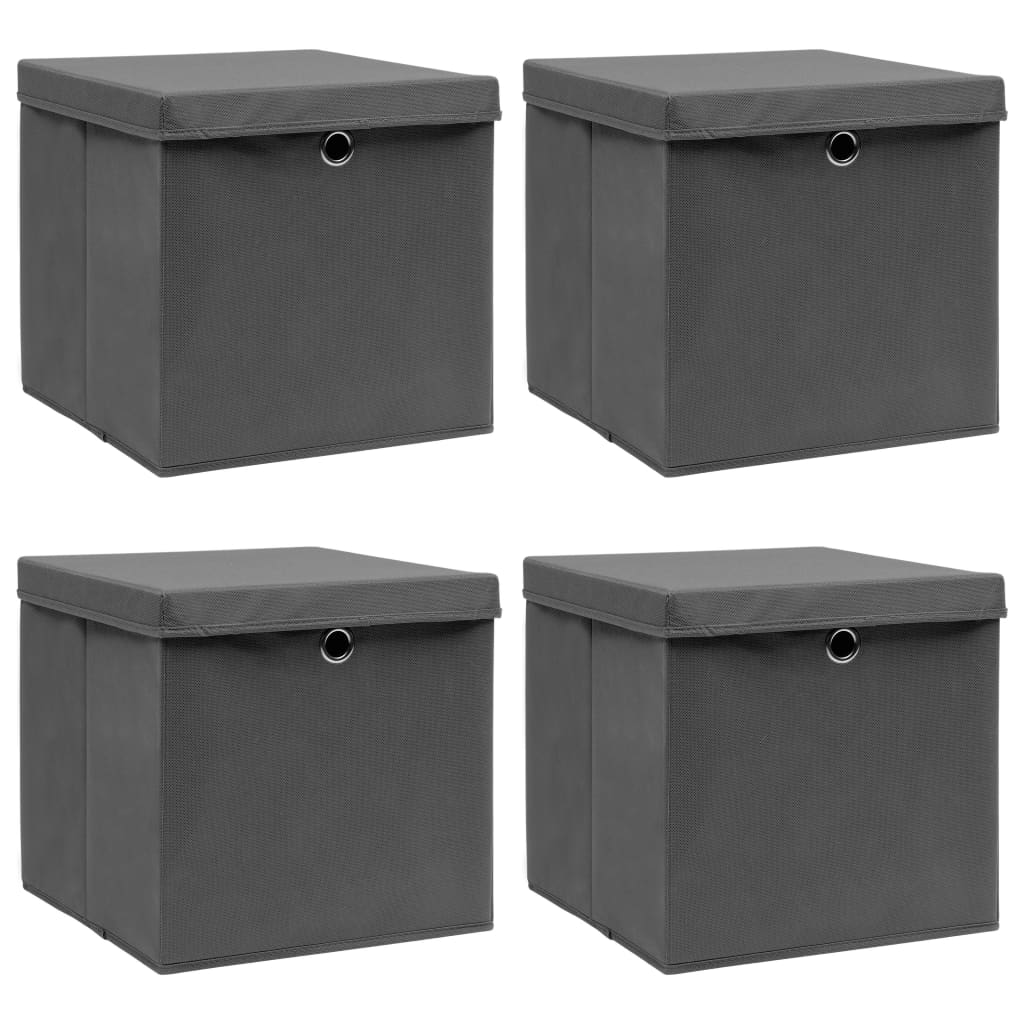 Scatole Portaoggetti Con Coperchi 4Pz Crema 32X32X32 Cm Tessuto