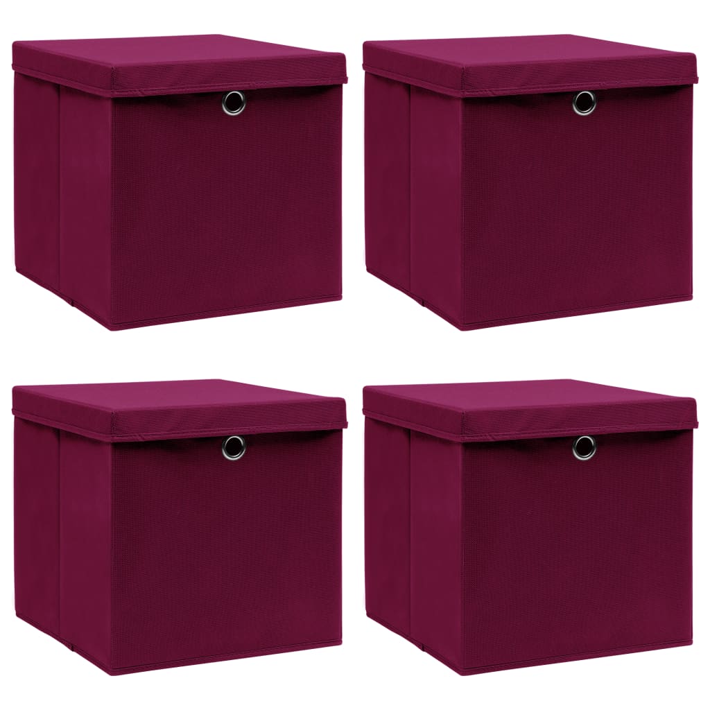 Scatole Portaoggetti Con Coperchi 4Pz Crema 32X32X32 Cm Tessuto