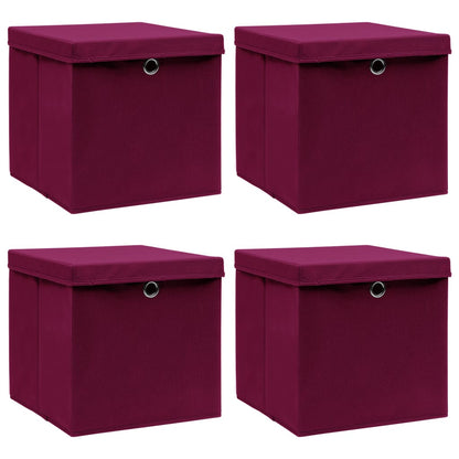Scatole Portaoggetti Con Coperchi 4Pz Crema 32X32X32 Cm Tessuto