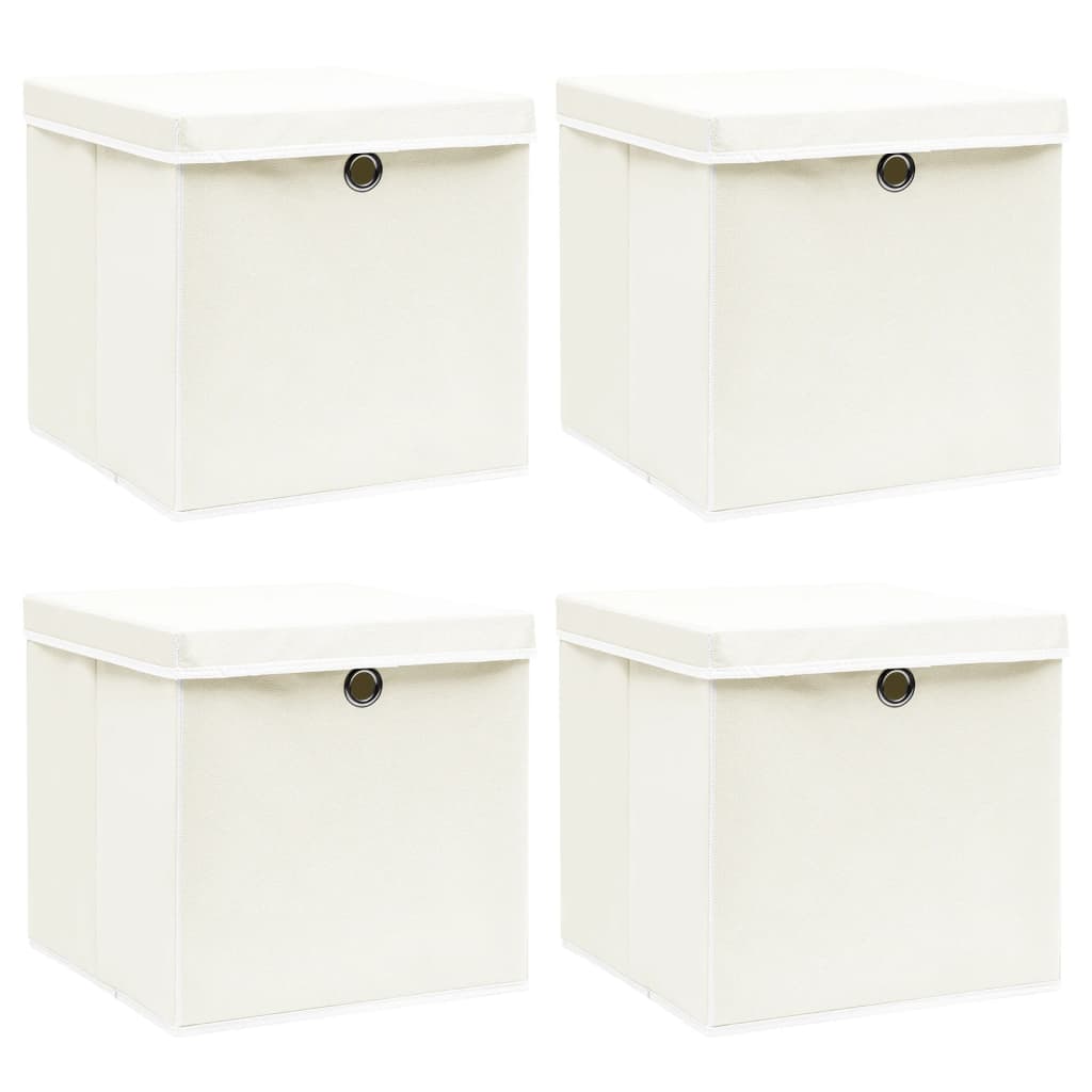 Scatole Portaoggetti Con Coperchi 4Pz Crema 32X32X32 Cm Tessuto