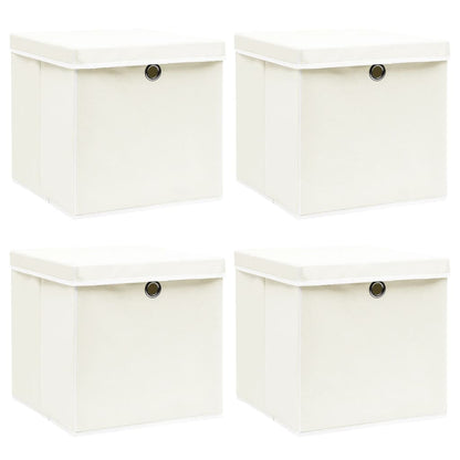 Scatole Portaoggetti Con Coperchi 4Pz Crema 32X32X32 Cm Tessuto