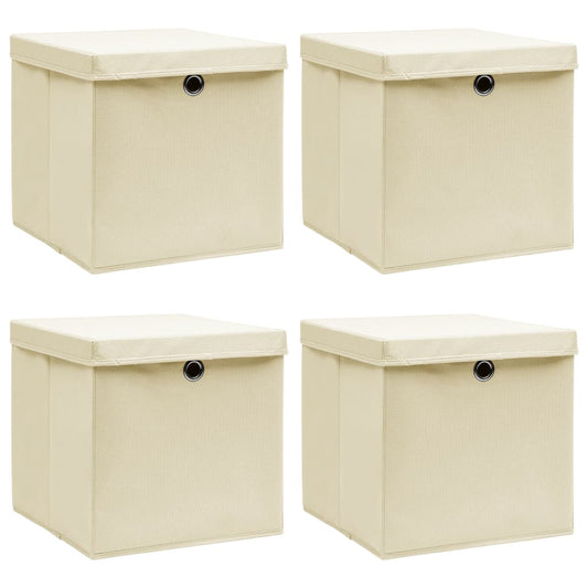 Scatole Portaoggetti Con Coperchi 4Pz Crema 32X32X32 Cm Tessuto