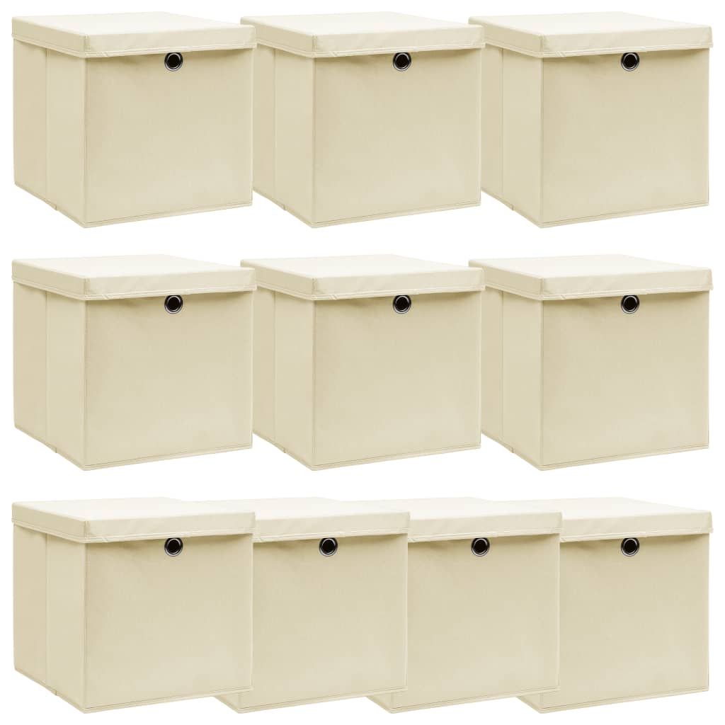 Scatole Portaoggetti Con Coperchi 4Pz Crema 32X32X32 Cm Tessuto
