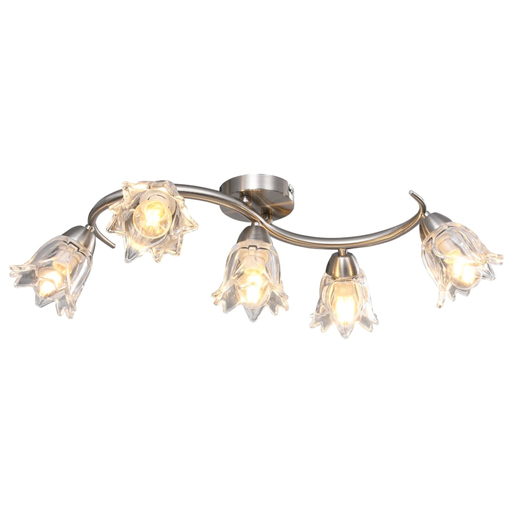 Lampadario Con Paralumi In Vetro Per 5 Lampadine E14