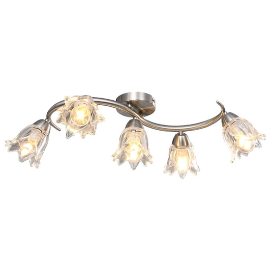 Lampadario Con Paralumi In Vetro Per 5 Lampadine E14