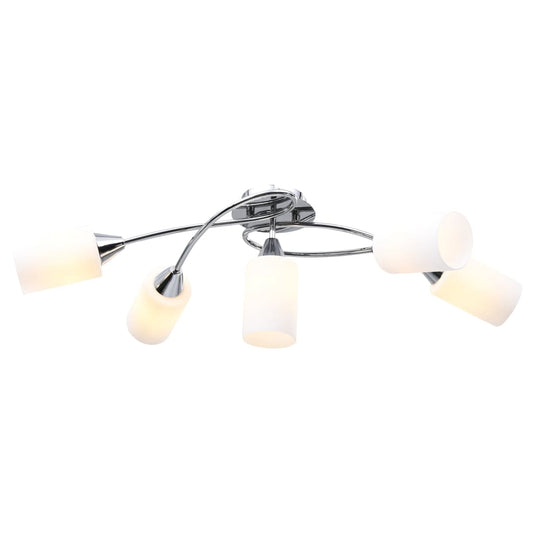 Lampadario Paralumi In Ceramica 5 Lampadine E14 Bianco A