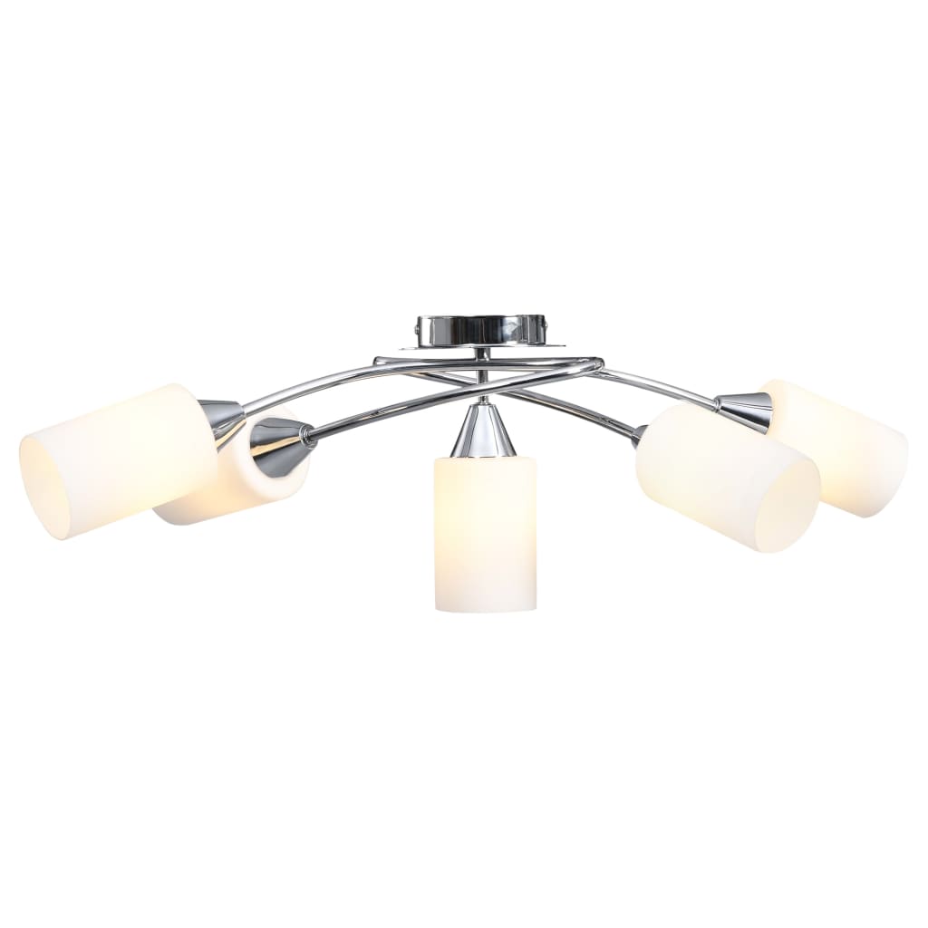 Lampadario Paralumi In Ceramica 5 Lampadine E14 Bianco A