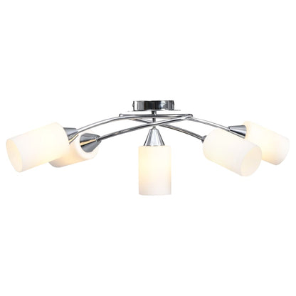Lampadario Paralumi In Ceramica 5 Lampadine E14 Bianco A