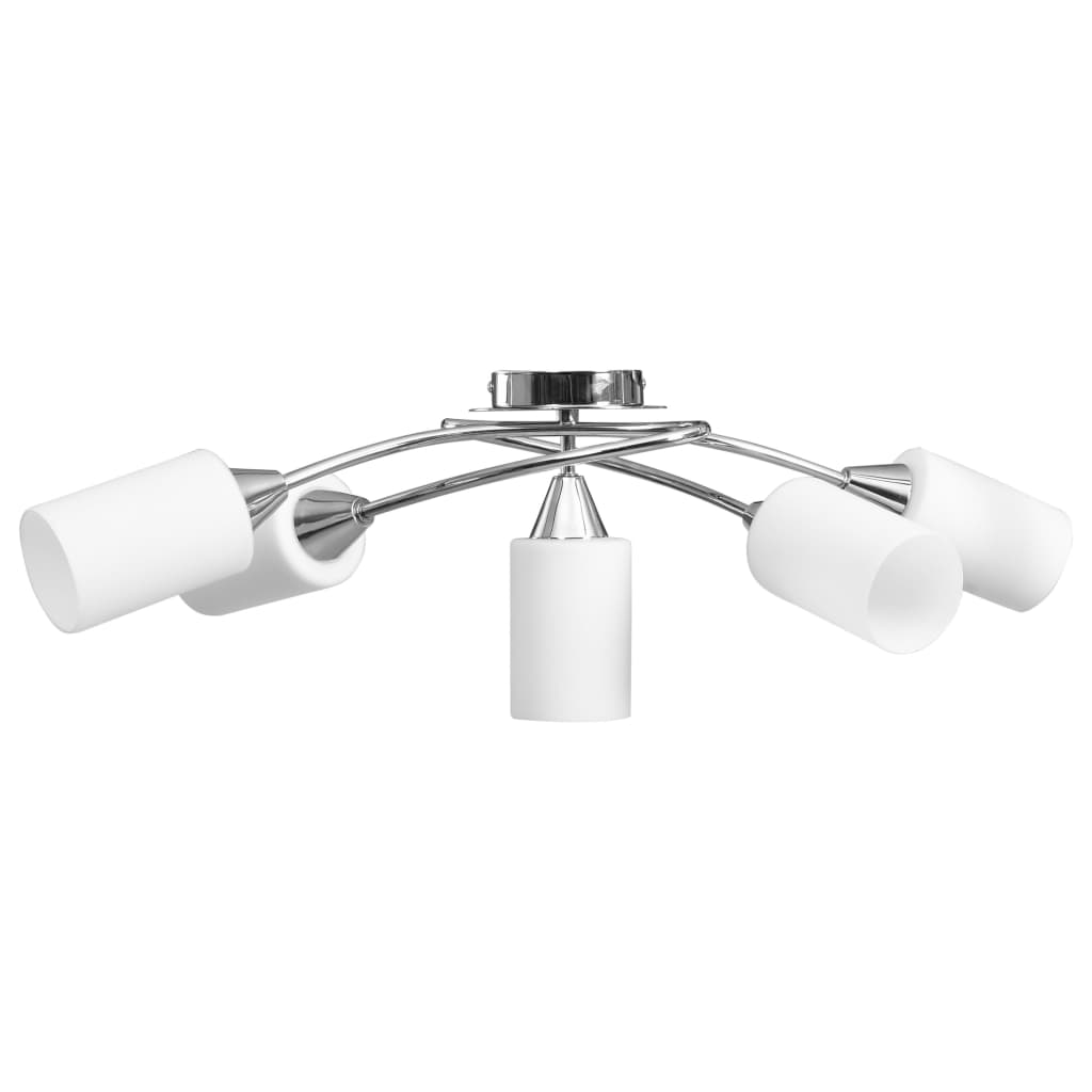 Lampadario Paralumi In Ceramica 5 Lampadine E14 Bianco A