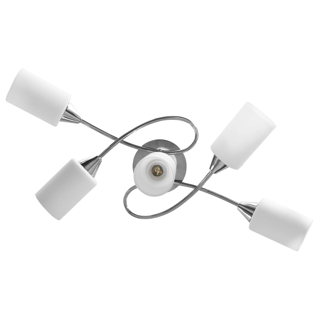 Lampadario Paralumi In Ceramica 5 Lampadine E14 Bianco A