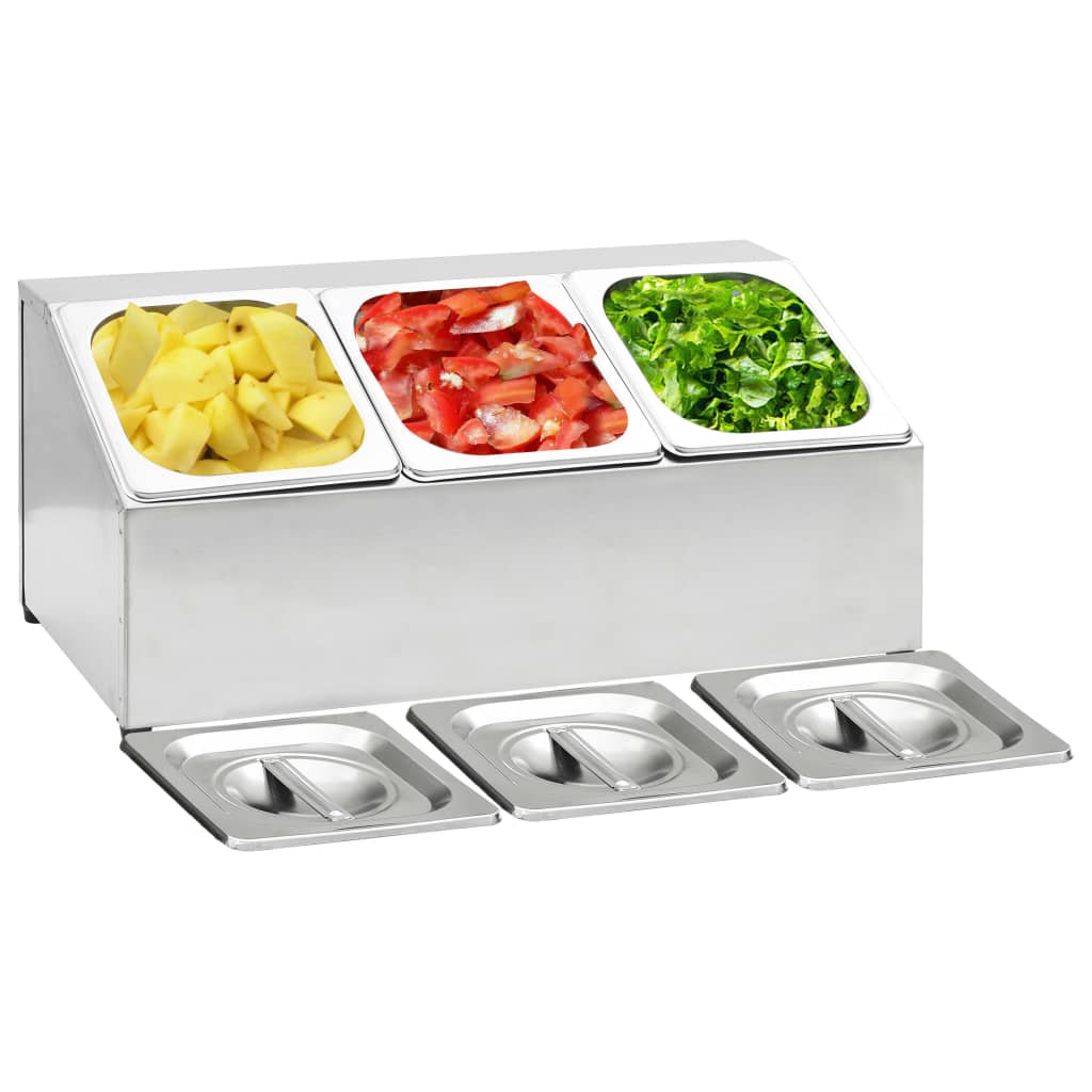 Supporto Gastronorm Con 6 Contenitori Gn 1/6 In Acciaio Inox