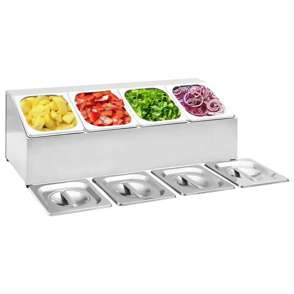 Supporto Gastronorm Con 6 Contenitori Gn 1/6 In Acciaio Inox
