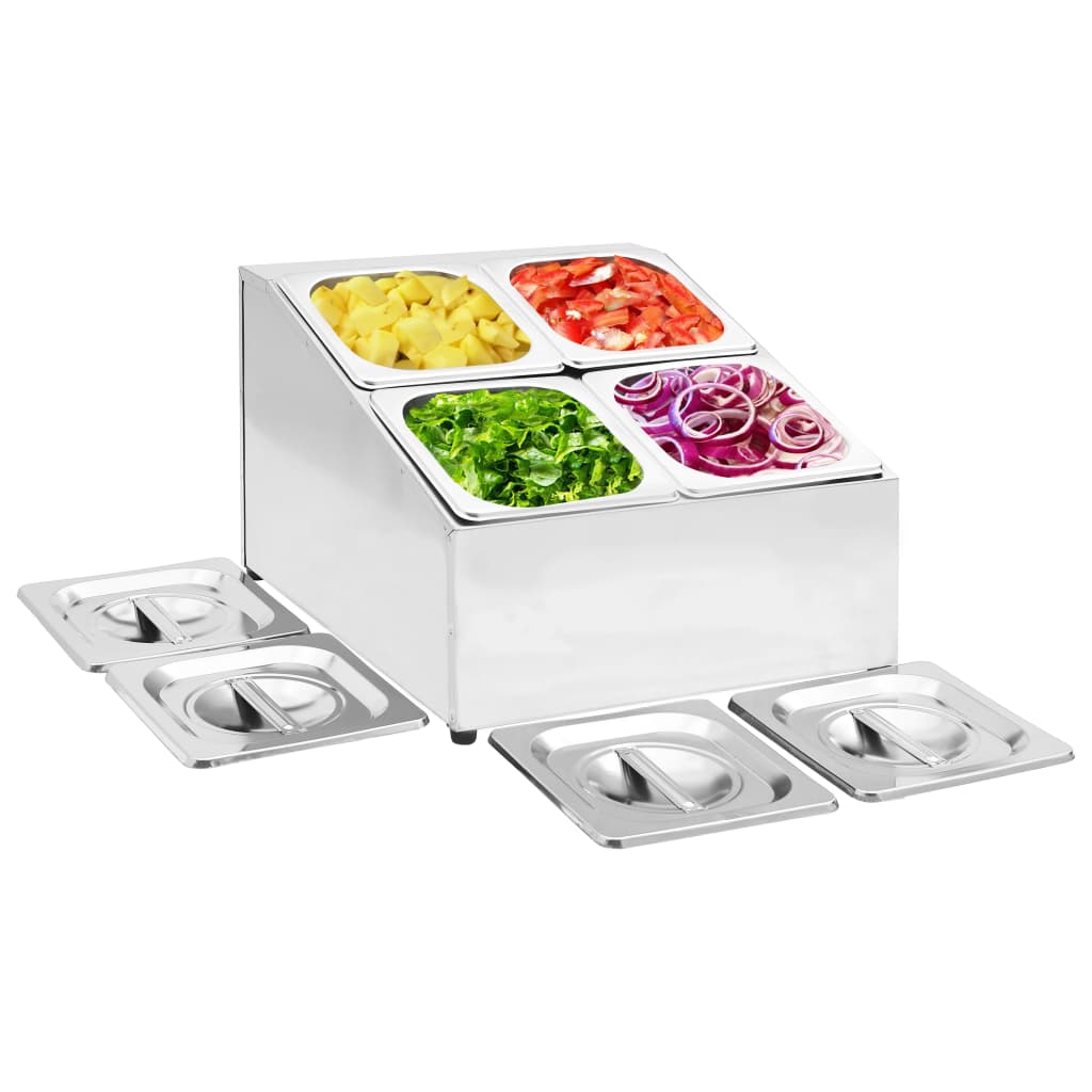 Supporto Gastronorm Con 6 Contenitori Gn 1/6 In Acciaio Inox