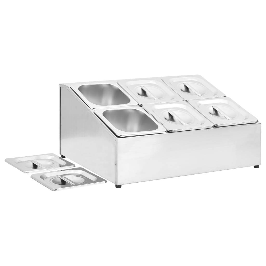 Supporto Gastronorm Con 6 Contenitori Gn 1/6 In Acciaio Inox