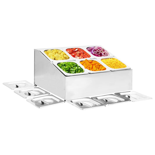 Supporto Gastronorm Con 6 Contenitori Gn 1/6 In Acciaio Inox