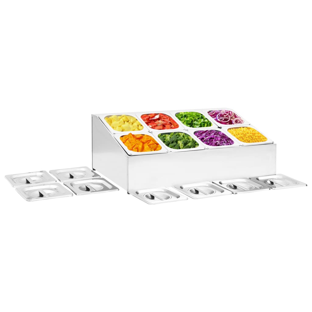 Supporto Gastronorm Con 6 Contenitori Gn 1/6 In Acciaio Inox