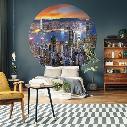 Wallart Carta Da Parati Circolare Skyline By Night 190 Cm