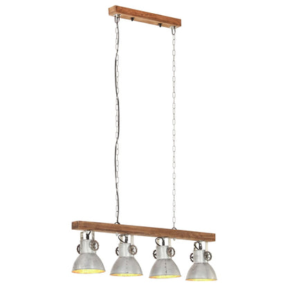 Lampada A Sospensione Industriale Argento E27 Legno Di Mango