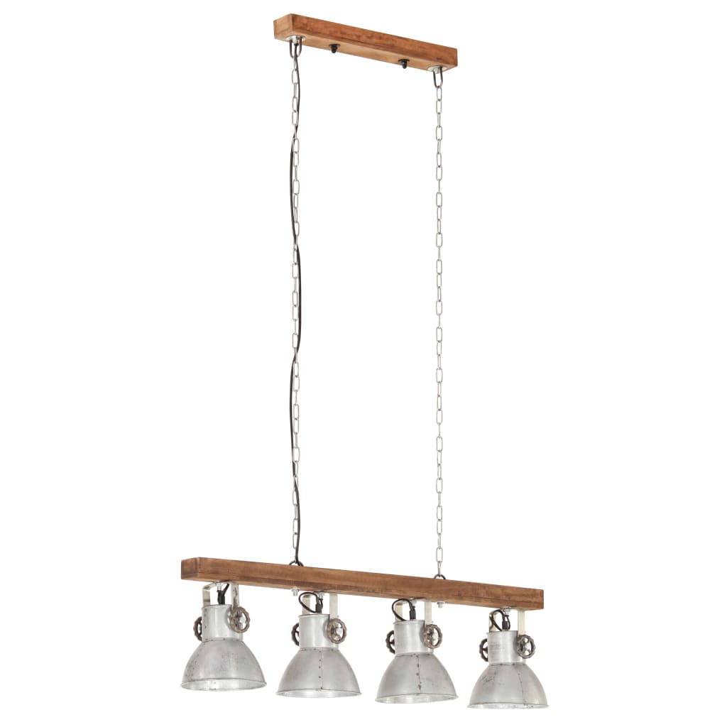 Lampada A Sospensione Industriale Argento E27 Legno Di Mango