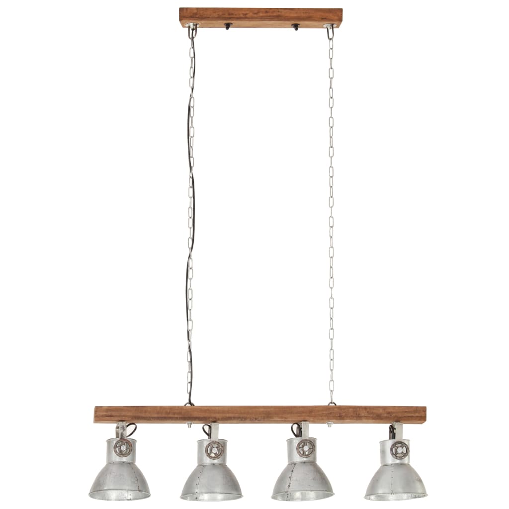 Lampada A Sospensione Industriale Argento E27 Legno Di Mango
