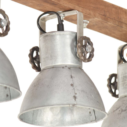 Lampada A Sospensione Industriale Argento E27 Legno Di Mango