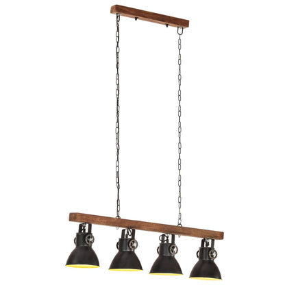 Lampada A Sospensione Industriale Nera E27 Legno Di Mango