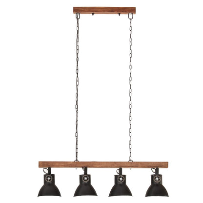 Lampada A Sospensione Industriale Nera E27 Legno Di Mango
