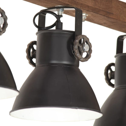 Lampada A Sospensione Industriale Nera E27 Legno Di Mango