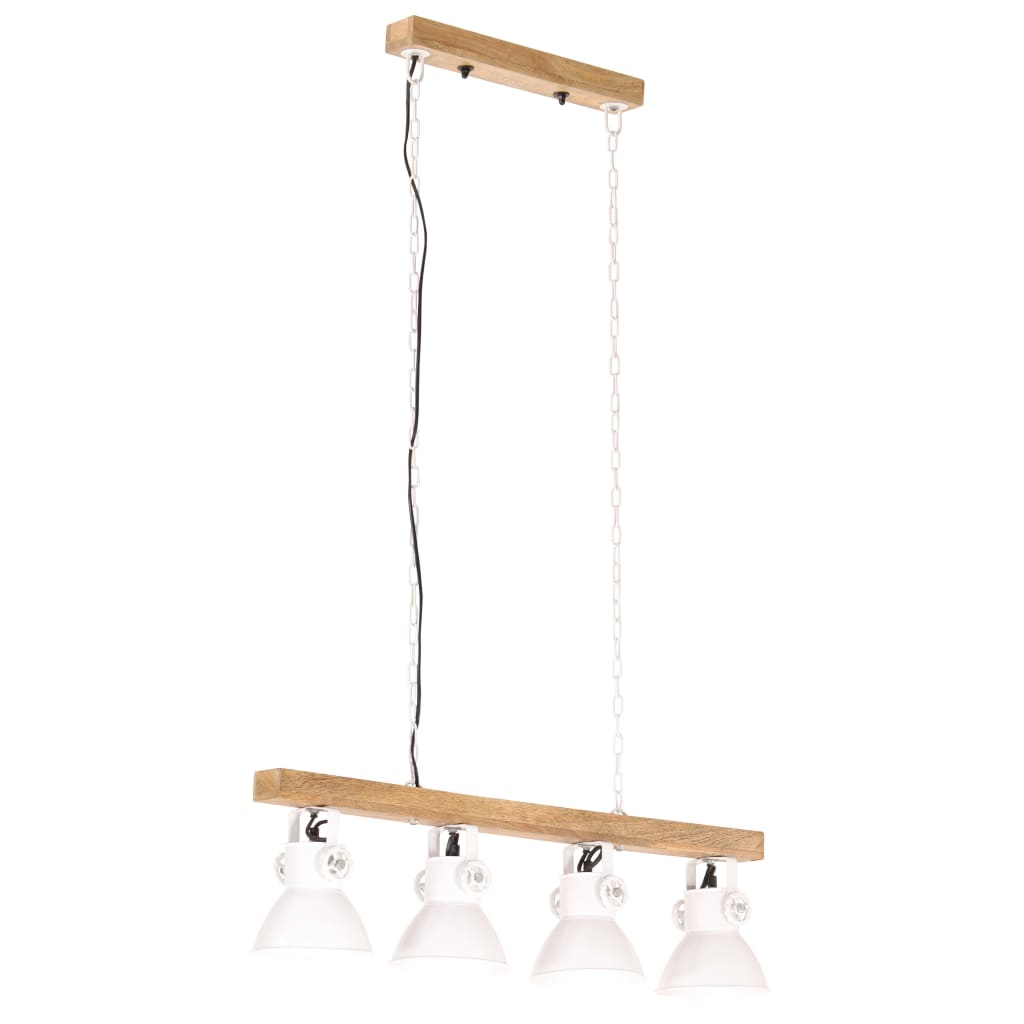 Lampada A Sospensione Industriale Bianca E27 Legno Di Mango
