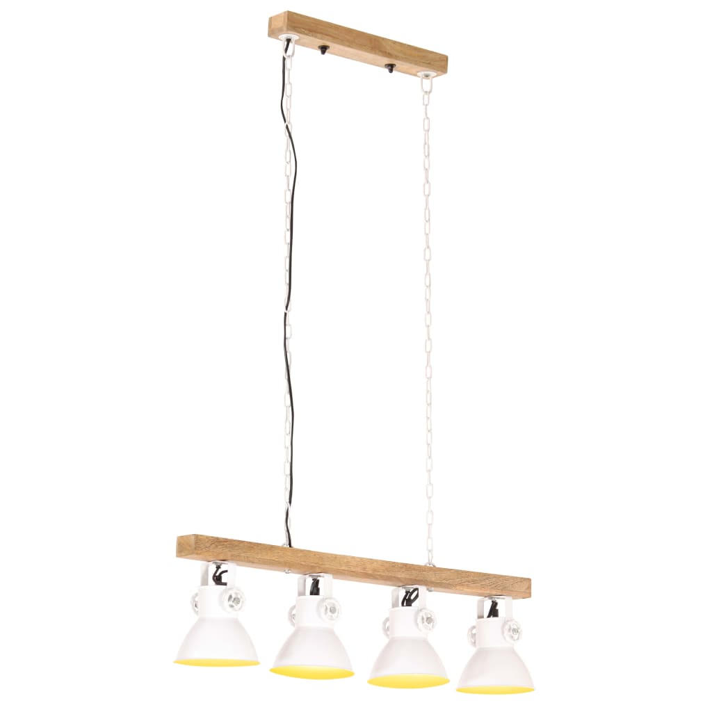 Lampada A Sospensione Industriale Bianca E27 Legno Di Mango