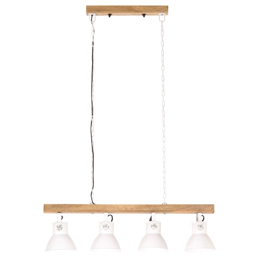 Lampada A Sospensione Industriale Bianca E27 Legno Di Mango