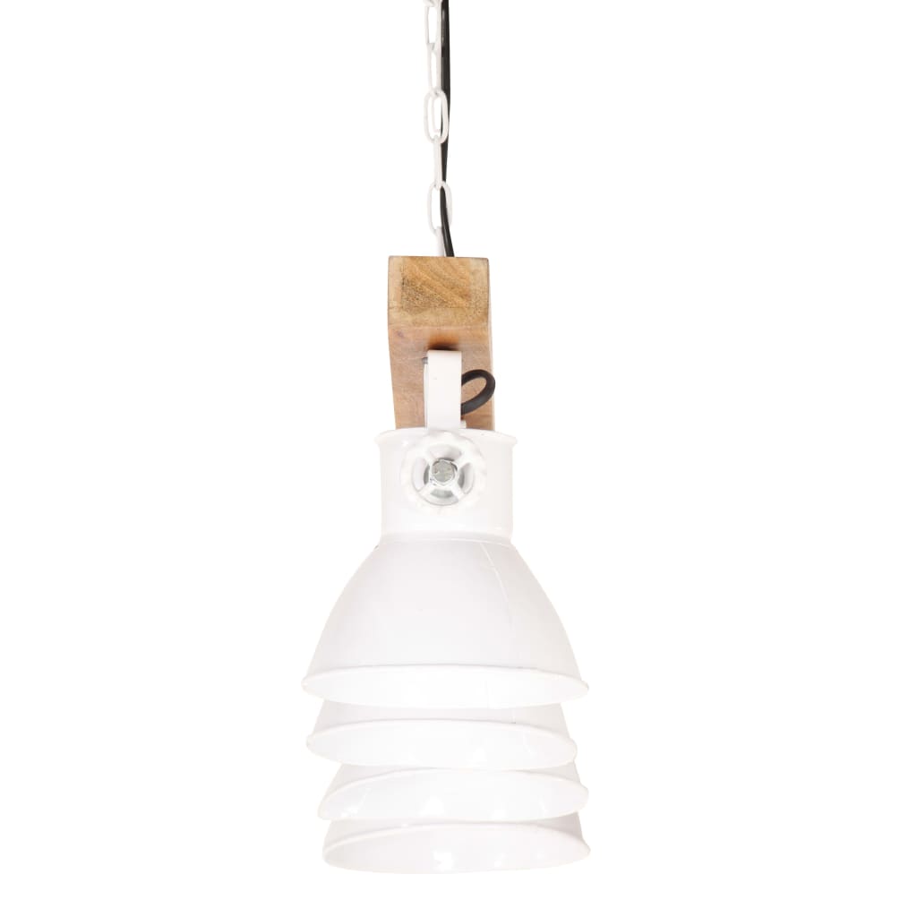 Lampada A Sospensione Industriale Bianca E27 Legno Di Mango