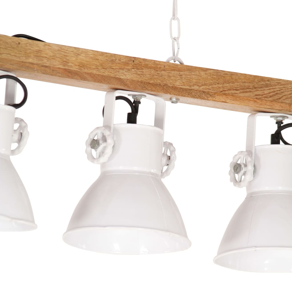 Lampada A Sospensione Industriale Bianca E27 Legno Di Mango