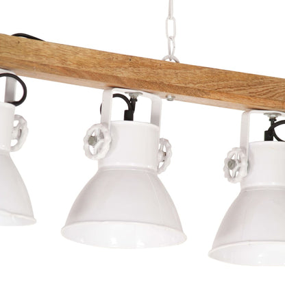Lampada A Sospensione Industriale Bianca E27 Legno Di Mango