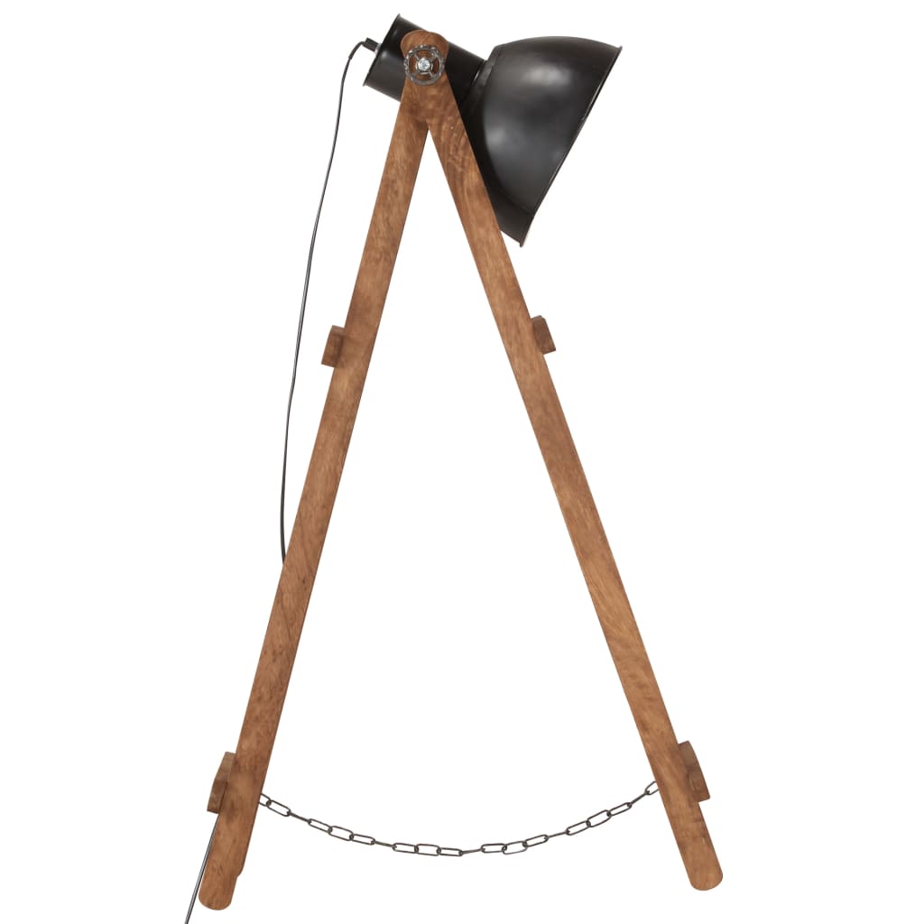 Lampade Da Pavimento 3 Pz Nere E27 In Legno Massello Di Mango