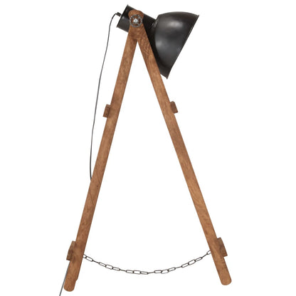 Lampade Da Pavimento 3 Pz Nere E27 In Legno Massello Di Mango