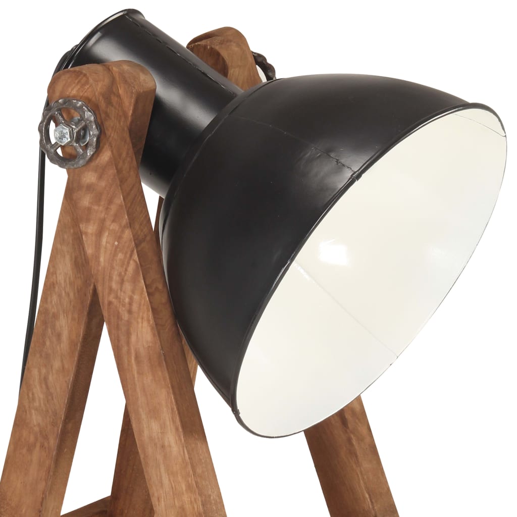 Lampade Da Pavimento 3 Pz Nere E27 In Legno Massello Di Mango