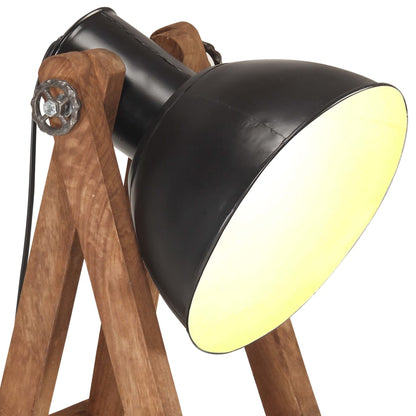 Lampade Da Pavimento 3 Pz Nere E27 In Legno Massello Di Mango