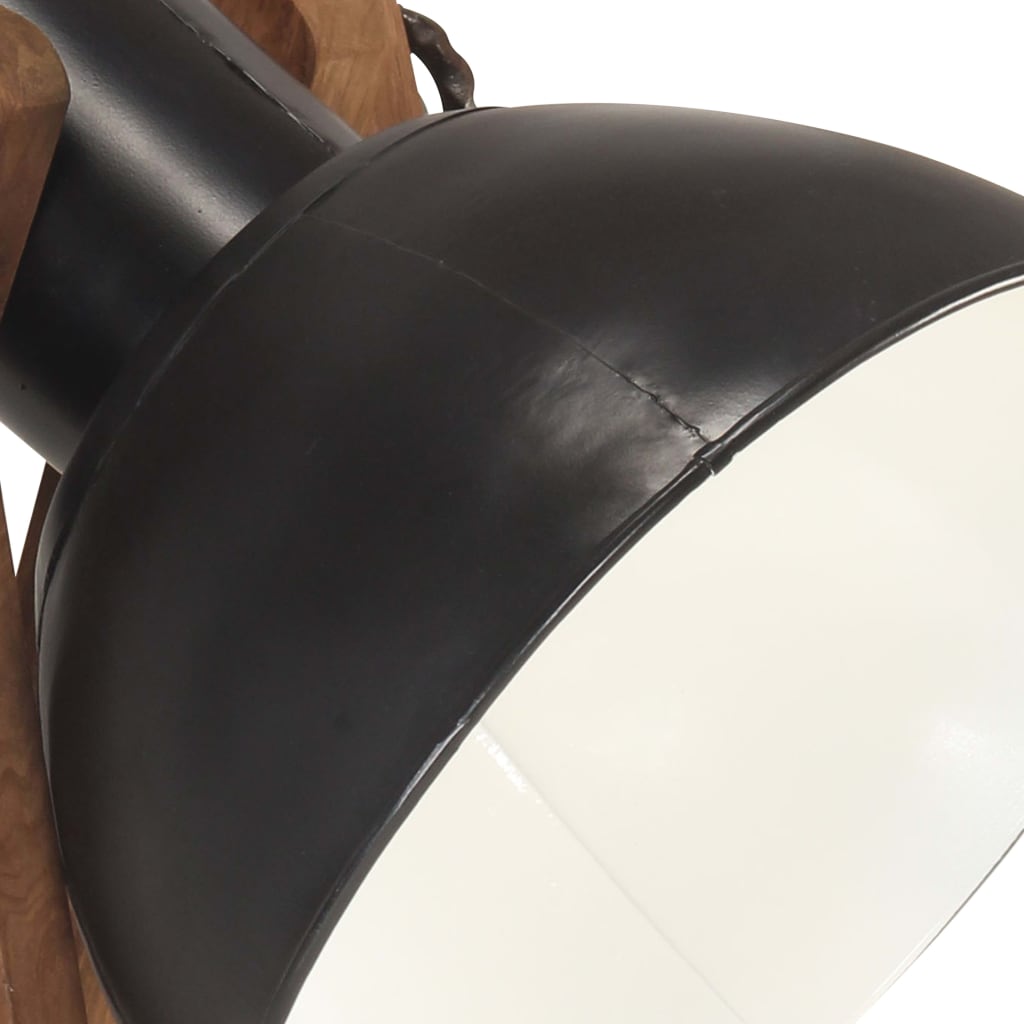 Lampade Da Pavimento 3 Pz Nere E27 In Legno Massello Di Mango