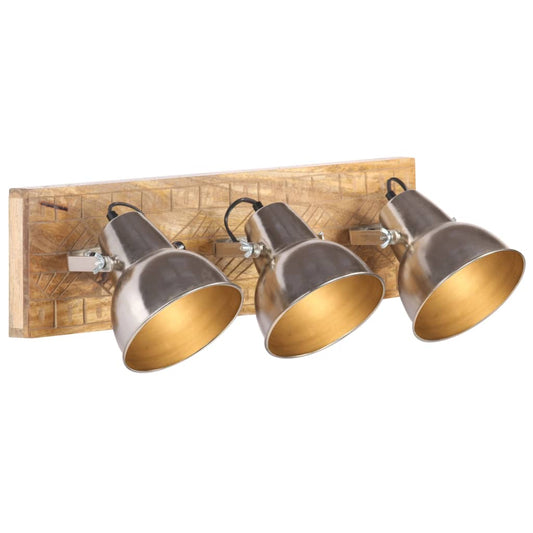 Lampada Da Parete Industriale Argento 70X23 Cm E27 Legno Mango