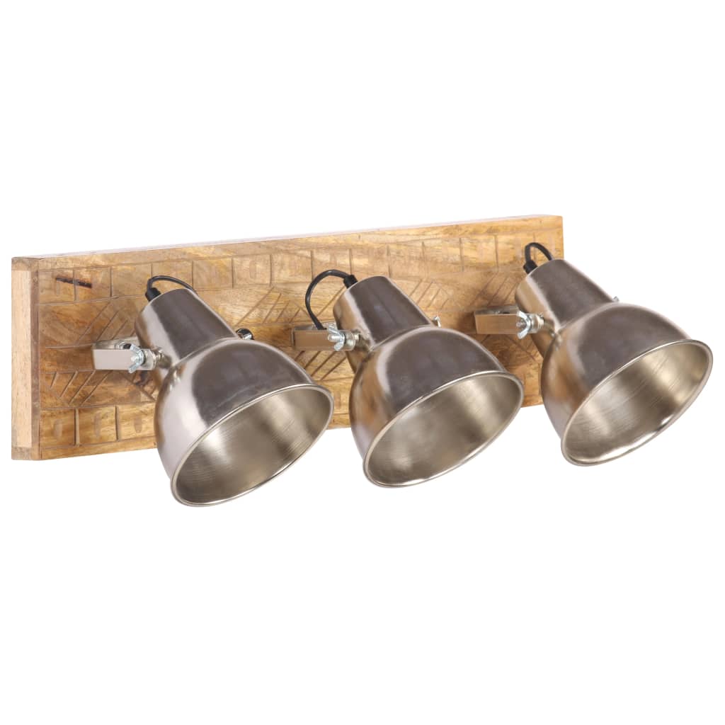 Lampada Da Parete Industriale Argento 70X23 Cm E27 Legno Mango