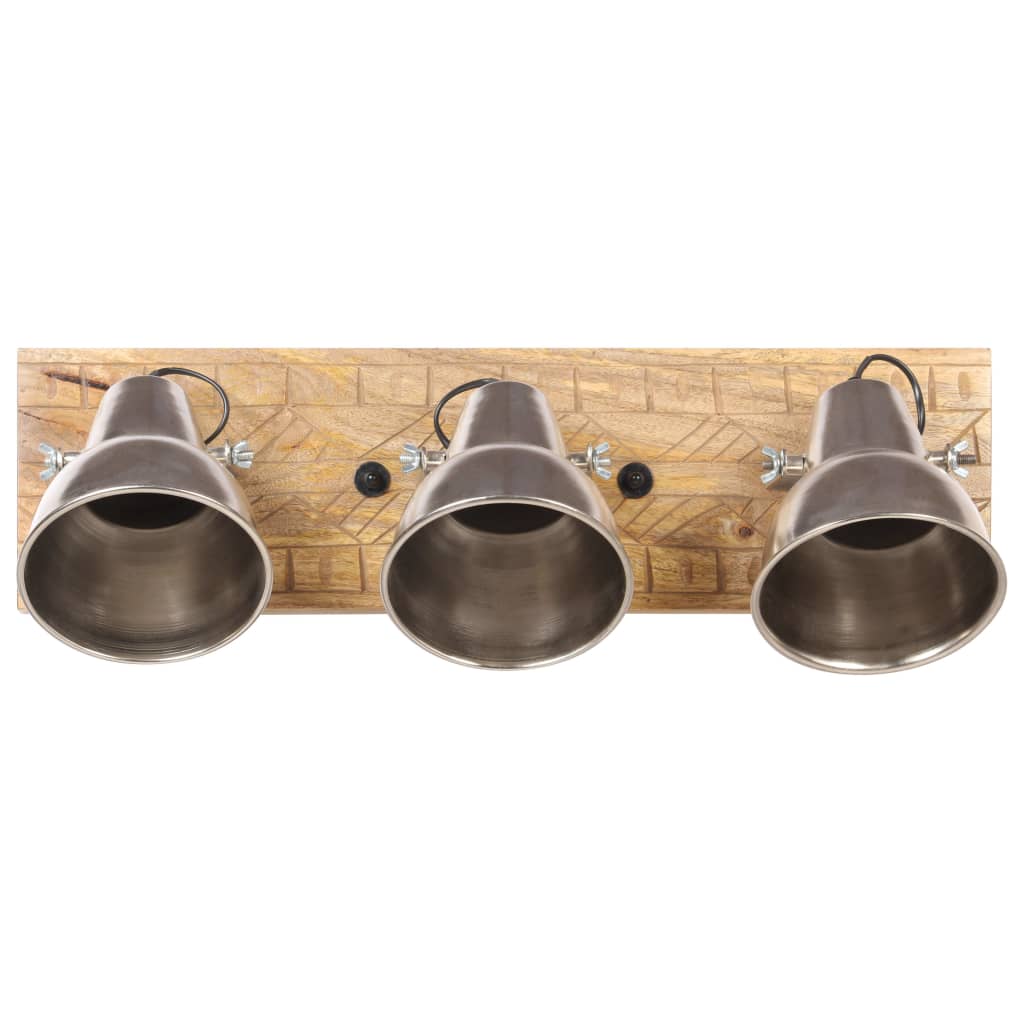 Lampada Da Parete Industriale Argento 70X23 Cm E27 Legno Mango