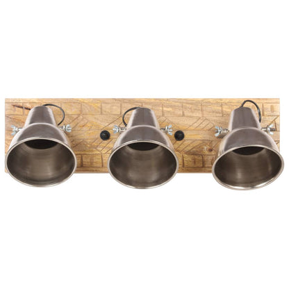 Lampada Da Parete Industriale Argento 70X23 Cm E27 Legno Mango