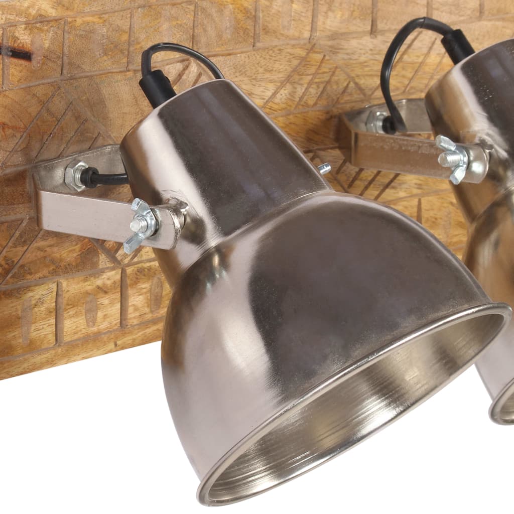 Lampada Da Parete Industriale Argento 70X23 Cm E27 Legno Mango