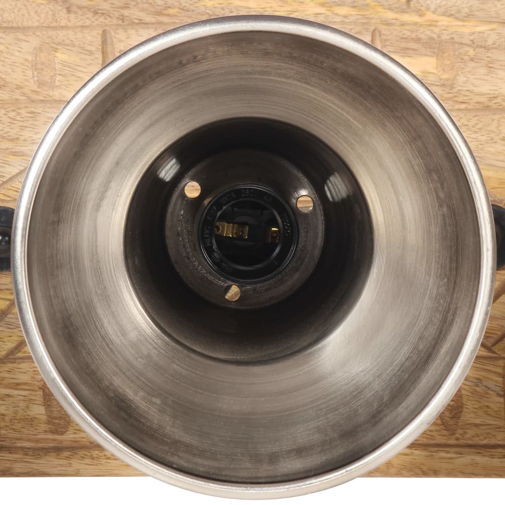 Lampada Da Parete Industriale Argento 70X23 Cm E27 Legno Mango
