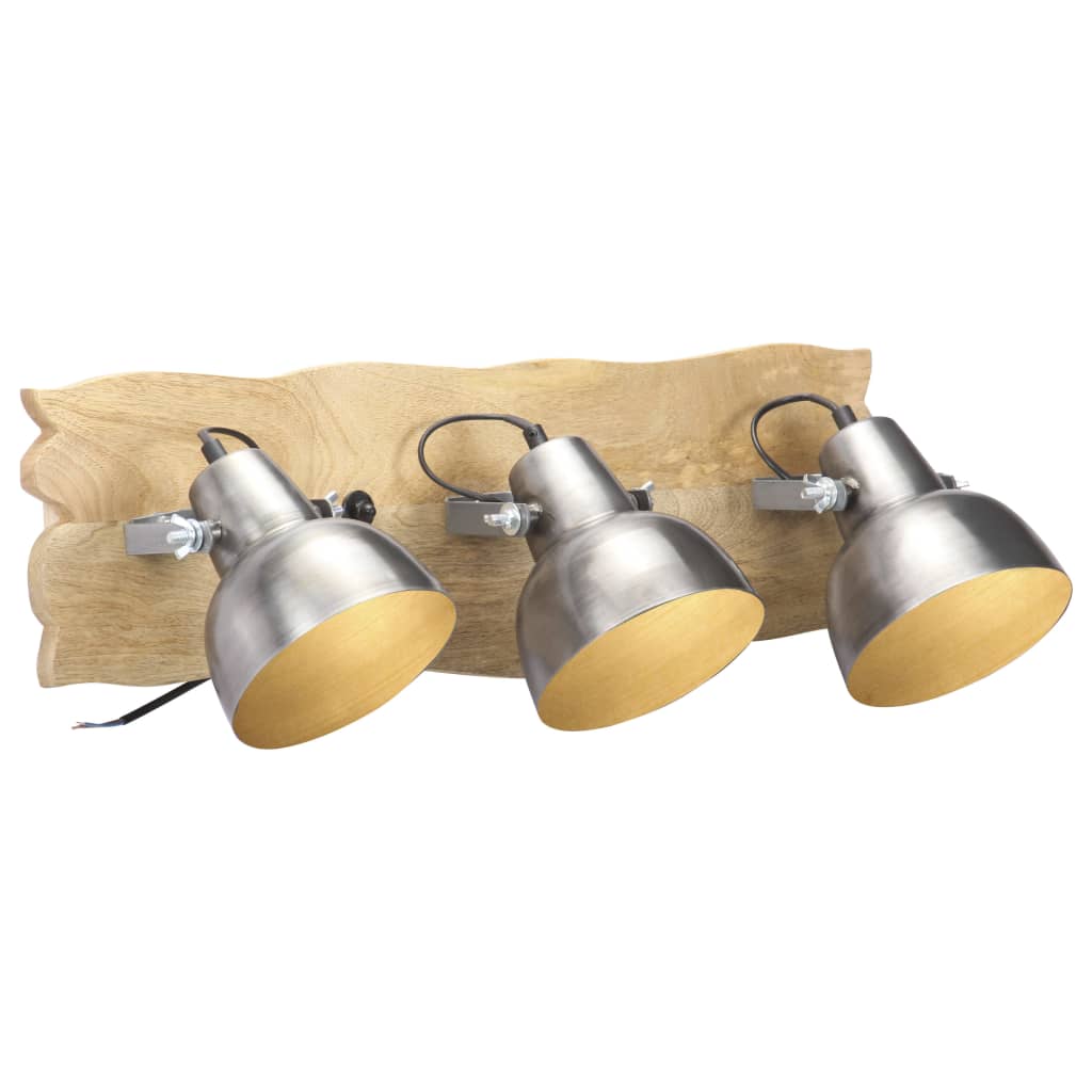 Lampada Da Parete Industriale Argento 70X23 Cm E27 Legno Mango