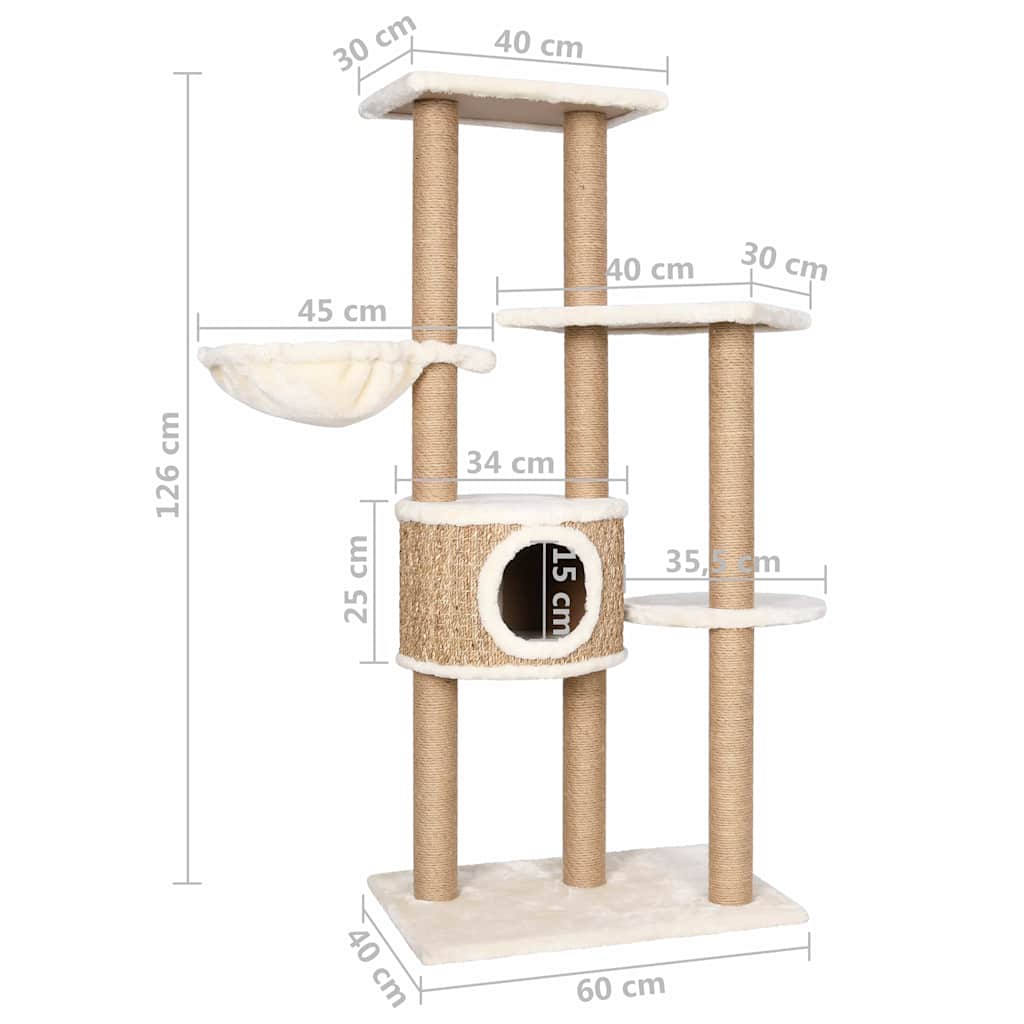 Albero Per Gatti Con Palo Tiragraffi 126 Cm In Giunco