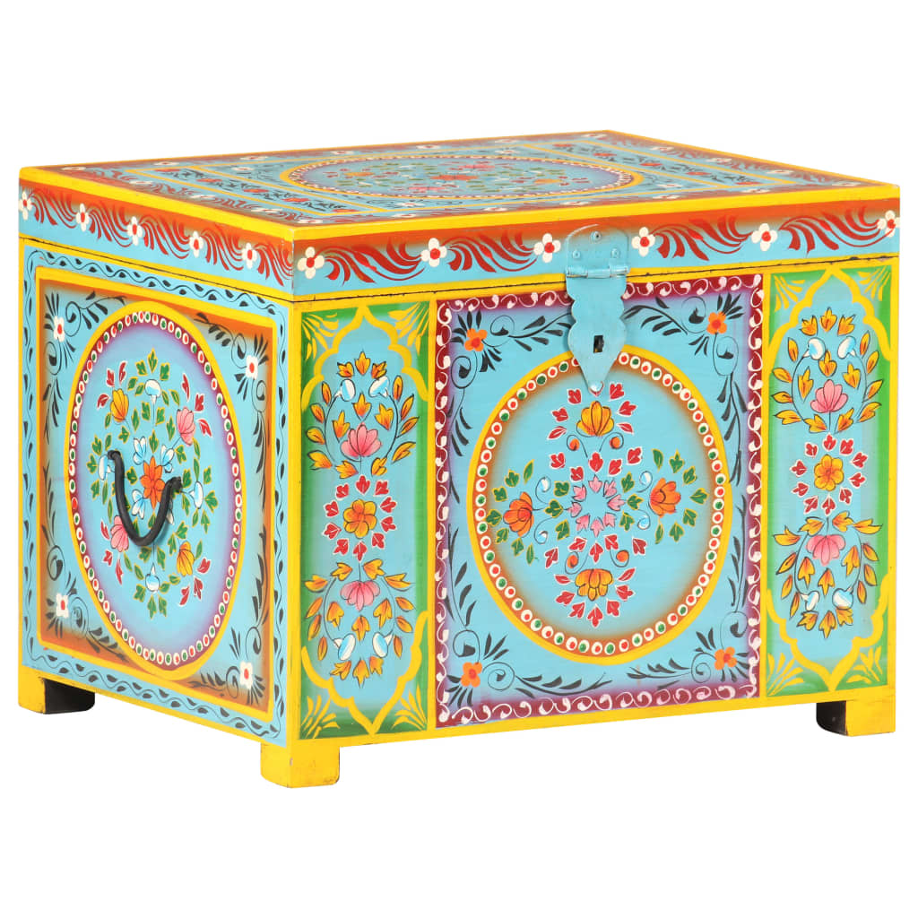 Baule Dipinto A Mano 50X40X40 Cm In Legno Massello Di Mango
