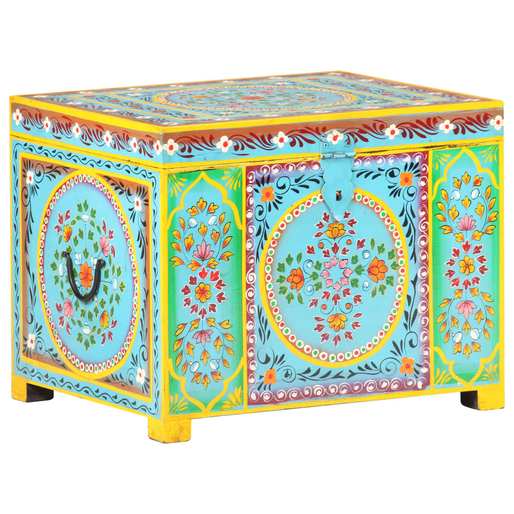Baule Dipinto A Mano 50X40X40 Cm In Legno Massello Di Mango
